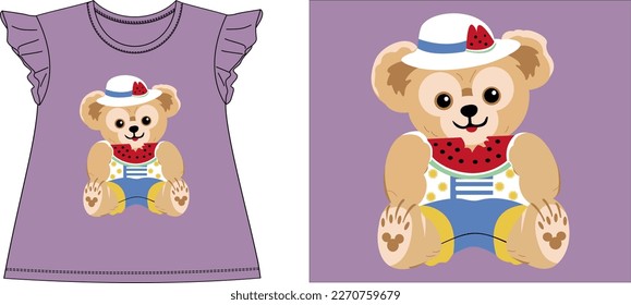 oso de peluche con sandía Vector de diseño gráfico