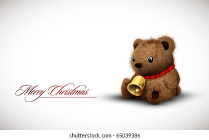 Teddy Bear wearing a Golden Bell as Necklace wishes you a Merry Christmas | Vector Illustration