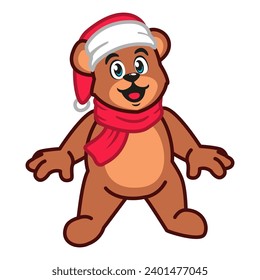 ein Teddybär mit einem Santamütze und Schal