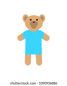 Teddy bear, wearing warm knitted sweater, of blue color, favourite fluffy toy of kids and babies, vector illustration isolated on white background