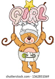 Teddy bear welcome baby girl

