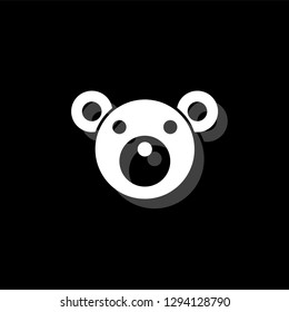 Teddy Bear. White flat simple icon with shadow