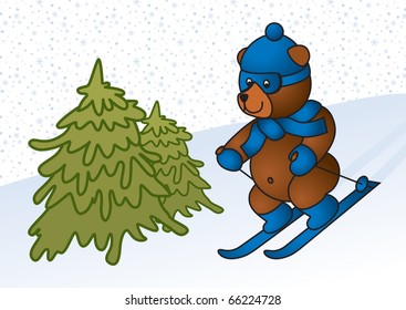 teddy bear in winter skiing