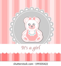 Teddy Bear - wish card to new born - red for girl