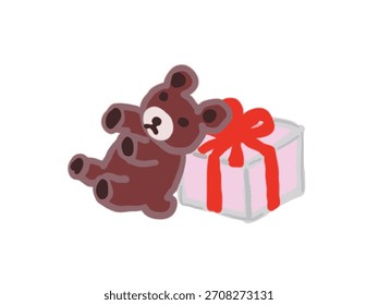 Oso de peluche y caja de regalo envuelta