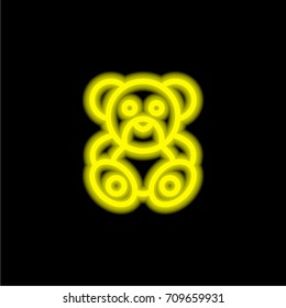 Teddy bear yellow glowing neon ui ux icon. Glowing sign logo vector