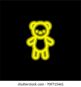 Teddy bear yellow glowing neon ui ux icon. Glowing sign logo vector