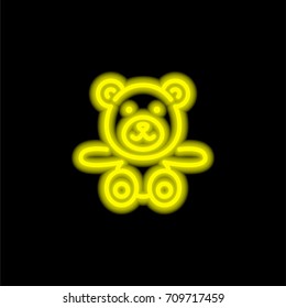 Teddy bear yellow glowing neon ui ux icon. Glowing sign logo vector