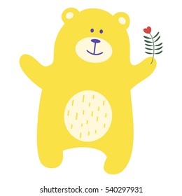 Teddy bear. Yellow toy bear for design of children's goods and things. Sticker for a photo shoot with cute little animals.