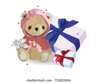 Teddy bear for your love. Gift box. Winter holidays.