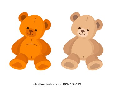 Teddy Bears. Cute stuffed Toy. Red and beige bears isolated on white. Vector