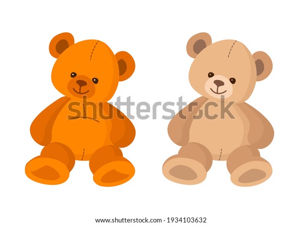 Teddy Bears. Cute stuffed Toy. Red and beige bears\
isolated on white.\
Vector