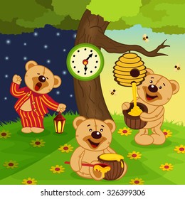 teddy bear's daily routine - vector illustration, eps