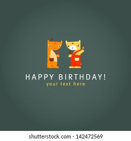Teddy Bears. Dark background. Happy birthday card. Vector illustration