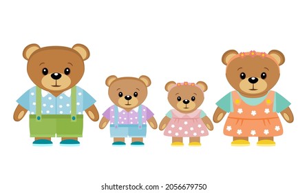 Teddy bears in flat style. Isolated on white background vector illustration