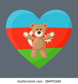 Teddy Bears with heart with flag of Azerbaijan. Illustration of travel souvenir from visiting the country.