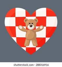 Teddy Bears with heart with flag (coat of arms) of Croatia. Illustration of travel souvenir from visiting the country.