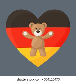 Teddy Bears with heart with flag of Germany. Illustration of travel souvenir from visiting the country.