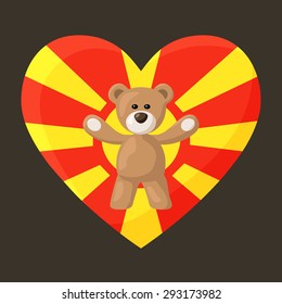 Teddy Bears with heart with flag of Macedonia. Illustration of travel souvenir from visiting the country.