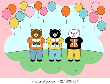 Teddy bears holding gift boxes.