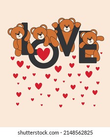 teddy bears on love slogan illustration art