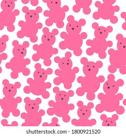 Teddy bears seamless pattern. Repetitive pattern of pink teddy bears illustrations on transparent background. EPS 10.