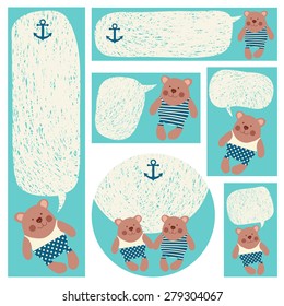 Teddy bears. Set of banners or templates for printing. Template for text. Speech bubbles.