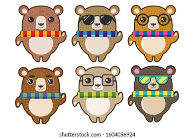 Teddy bears set collection.  Cartoon vector illustration
