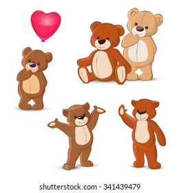 Teddy bears set on white background