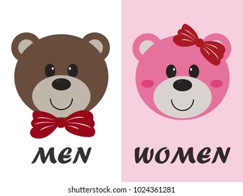 teddy bears toilet sign,Vector Man & Woman restroom signs,eps10.