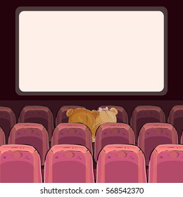 Teddy bears are watching a movie
