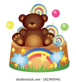 Teddy birthday cake icon. Cartoon of teddy birthday cake vector icon for web design isolated on white background