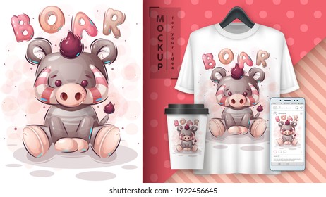 Teddy boar - poster and merchandising. Vector eps 10