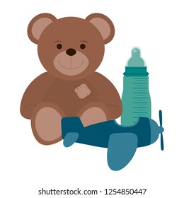 teddy with bottle and airplane