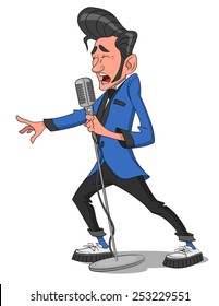 Teddy boy sings. Vector illustration.