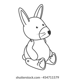 teddy bunny toy ,black and white isolated flat icon