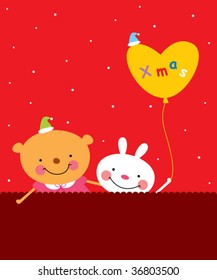 teddy and bunny xmas greeting