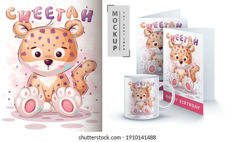 Teddy cheetah - poster and merchandising. Vector eps 10