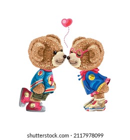 teddy couple cartoon valentine's day.Graphic design print t-shirt fashion,vector,poster,card