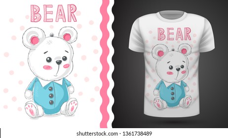 Teddy cute bear - idea for print t-shirt. Hand draw