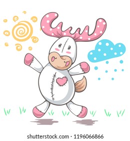Teddy deer love - cartoon funny illustration. Vector eps 10