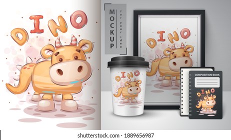 Teddy dinosaur - poster and merchandising. Vector eps 10