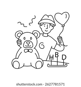 Teddy gift  vector outline illustrations. EPS 10 file