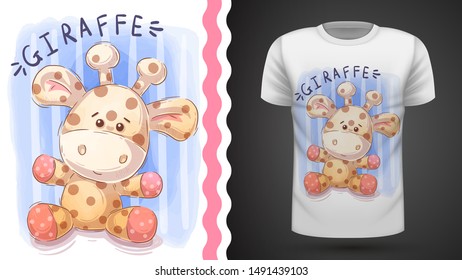 Teddy giraffe - idea for print t-shirt. Hand draw