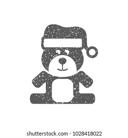 Teddy holding heart shape icon in grunge texture. Vintage style vector illustration.