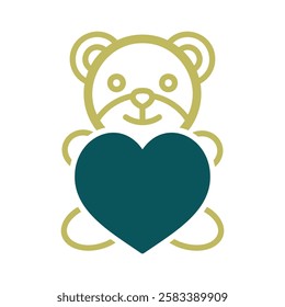 Teddy holding in the paws of big heart icon. Valentine day symbol. Vector illustration, romance elements. Sticker, patch, badge, card for marriage, wedding