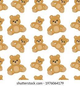 Teddy Icon Emoji Pattern. Bear Seamless Background Symbols. Doodle Emoticon Illustration Design Vector.