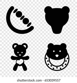 Teddy icons set. set of 4 teddy filled icons such as baby toy, bear teddy