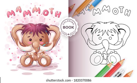 Teddy mammoth - coloring book for kind and children. Vector eps 10