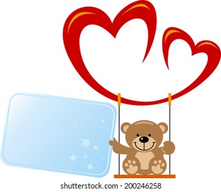 Teddy on a swing from the heart with a note in his paw